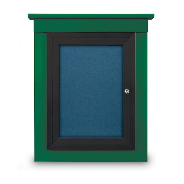 60"x36" 2-Door Enclosed Letterboard, Green Vinyl/Walnut